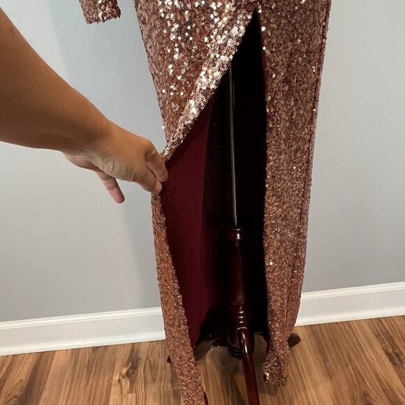 Bronx & Banco Gold Dress US Size 8 Sequin Jersey One Shoulder Goddess - Picture 5 of 16